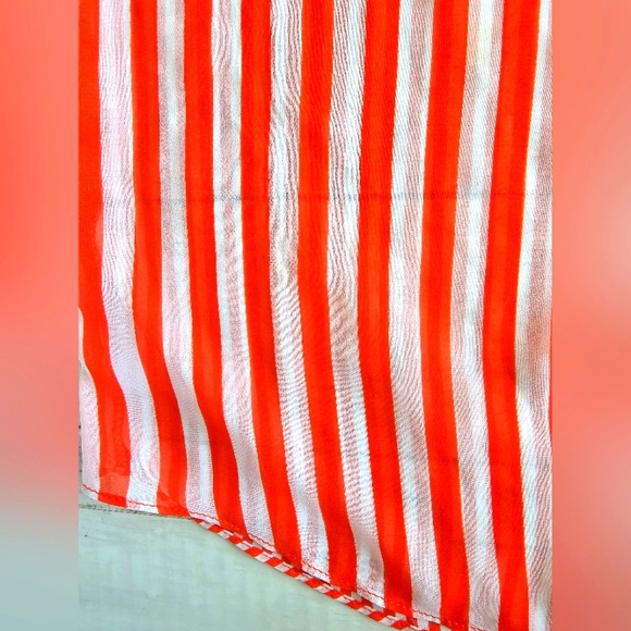 Me Sense Bright Orange & White Striped Collar Sheer Chiffon Button Up Blouse Top - Picture 7 of 11